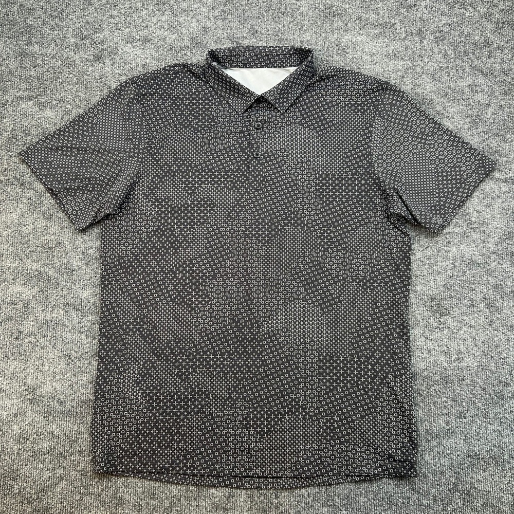 Lululemon Propel Polo Shirt Mens Medium Black Camo Print Stretch Golf Training